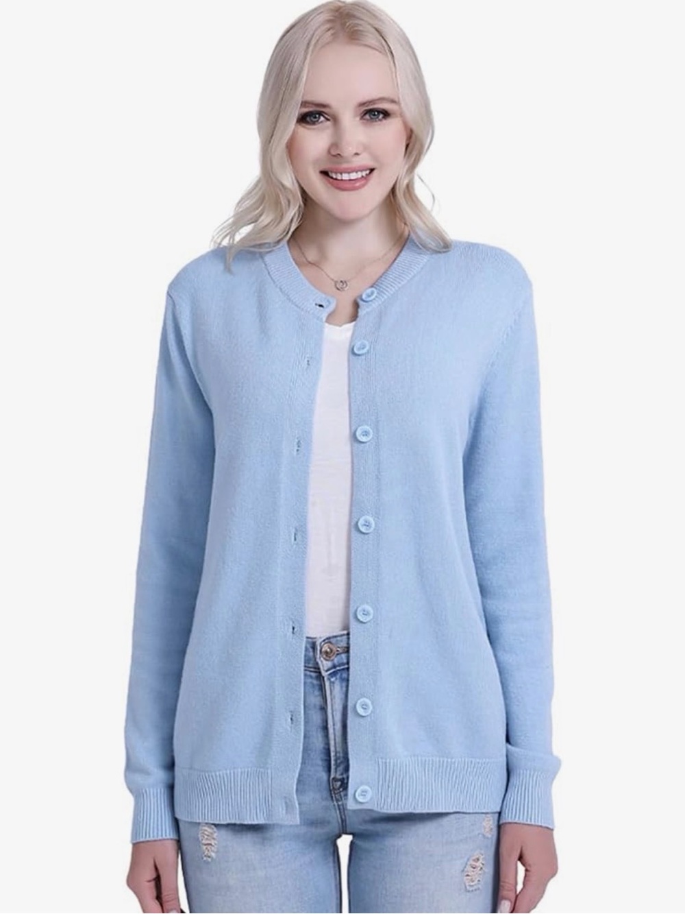 Classic Light Blue Oversized Soft Knit Button-Front Warm Cardigan Medium NWT